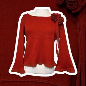 VTG Y2K Burnt Orange Bell Sleeve Long Sleeve Sweater Top Flower Boho Women's S